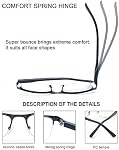 Blue Light Blocking Reading Glasses for Men Women Half Frames Metal Readers Square Cheater Glasses with Spring Hinges 3 Pack
