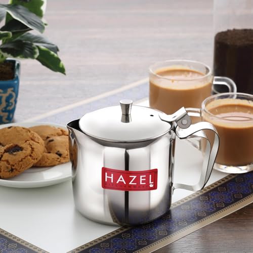 Image of HAZEL Stainless Steel Tea Serving Pot with Handle & Lid | Strong and Sturdy, Spill Proof Pouring, 400 ML