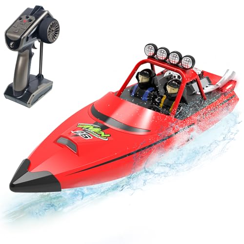 Hitish RC Boat for Kids Adults 2.4GHz Remote Control Boats with LED Light for Pool Lakes Water...