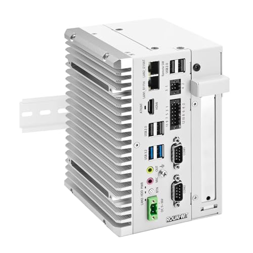 ROUAFWIT Mini PC Industrial Fanless Embedded Computer J6412 Dual LAN 2COM 8Pin GPIO 4USB 4K Dual Display Auto Power On DDR4 16G RAM 512G SSD, 1 x PCIe x1 Slot