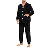 Mens Plush Warm Pajama Sets Soft Fluffy Long Fuzzy Sleepwear with Pockets Cozy Loungewear Pjs Set for Men