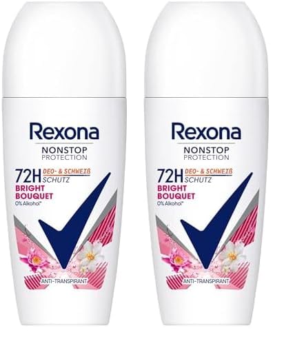 Rexona Nonstop Protection Deo Roll-On Bright Bouquet Antitranspirant mit 72 Stunden Schutz vor Schweiß und Körpergeruch 50 ml (Packung mit 2)