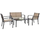 Tuoze 4 Pieces Outdoor Patio Furniture Conversation Glass Coffee Table Bistro Set with Loveseat Garden Yard Lawn and Balcony (Yellow),901DBG