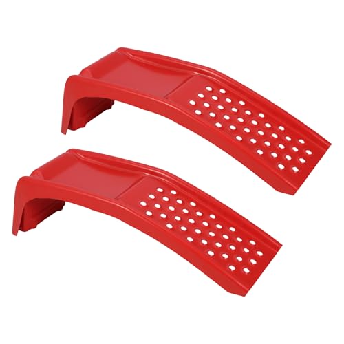 8000 Lbs Heavy Duty Solid Steel Car Ramps, Auto Truck Ramps for Oil Change and Safe Loading, Perfect for Garage Maintenance, Red (Pack of 2)