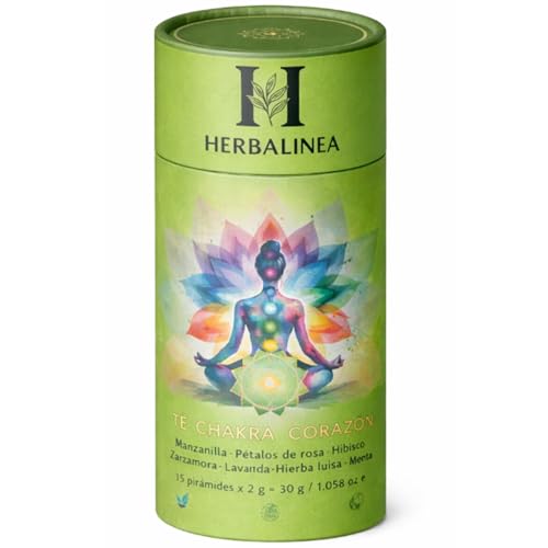 Herbalinea Té Chakra Corazón – Infusión Relajante de Manzanilla, Lavanda, Hibisco y Menta – 15 Pirámides Naturales – Bienestar Emocional y Equilibrio Interior
