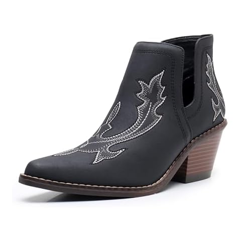 Blikcon Womens' Embroidery Western Ankle Cowgirl Boots Cover
