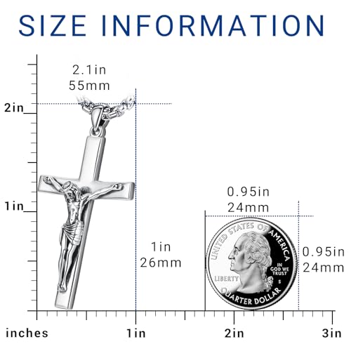Image of Eusense Cross Necklace for Women Men Crucifix Pendant Sterling Silver 925 Cruz De Caravaca Cross Jesus Crucifix Jewelry