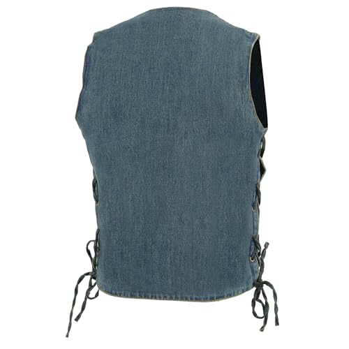 Image of Milwaukee Leather Men's Blue Denim 10 Pocket Side Lace Vest DM1989
