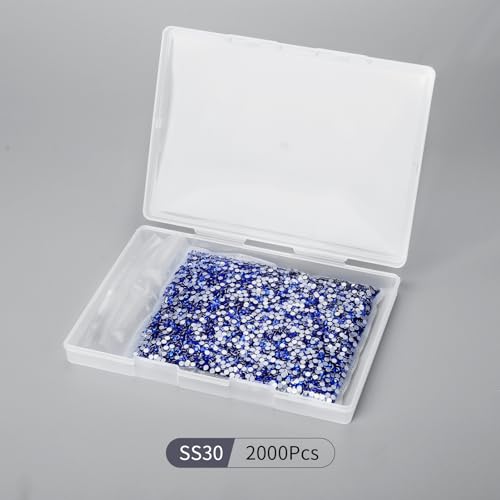 Image of 2000PCS Royal Blue Rhinestones Bulk, Flat Back Crystal Glass Stone Round Gems,SS30, 6.4-6.6mm