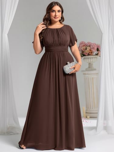 Image of Ever-Pretty Plus Elegant Formal Dresses for Curvy Women Round Neck Short Sleeves Chiffon Bridesmaid Mother of The Bride Dress