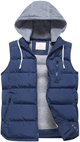 CREATMO US Womens Quilted Hooded Vest Outerwear Stand Collar Gilet For Spring Fall Winter Navy L