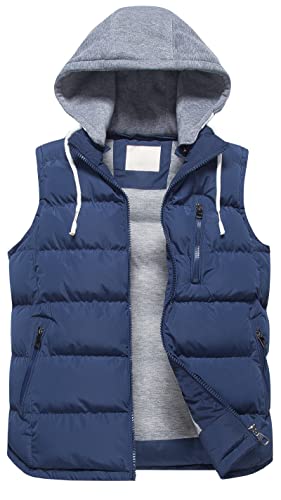 Creatmo Us Womens Quilted Hooded Vest Outerwear Stand Collar Gilet For Spring Fall Winter Navy L #TOP29