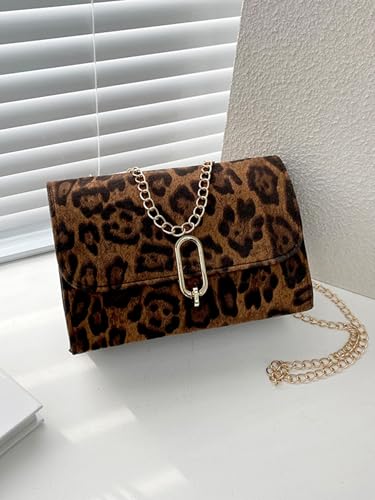 Women's Leopard Flap Y2K Shoulder Handbags Chain Strap Small Crossbody Bags Vintage Purse4