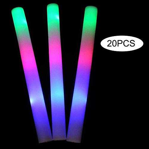 Lifbeier 20PCS Light up Foam Sticks,LED Foam Sticks Glow Batons with 3 Modes