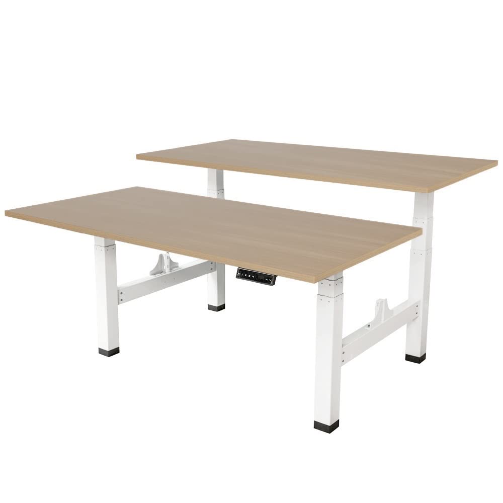 Elektrycznie regulowane podwójne biurko – 140 x 80 cm – podwójny silnik – biały dąb