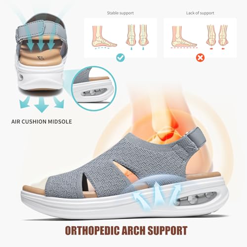 Image of ziitop Walking Sandals Women Orthopedic Sandals for Women Comfortable Arch Support Orthotic Platform Wedge Shoes Air Cushion Adjustable Strap Comfort Shoes for Summer Travel Beach Party Shopping Work