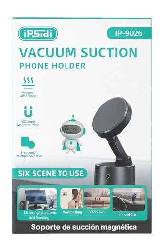 Soporte Magnético Universal para Teléfono, Negro, con Ventosa de Alta Succión, Base Giratoria 360°, Compatible con iPhone y Dispositivos No-MagSafe