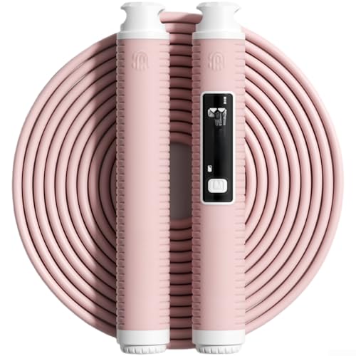 Cuerda de saltar digital con contador LCD, ajustable, diseño de conteo electrónico, asas ergonómicas de silicona, modo dual, cable de polipropileno de 3 metros para gimnasio en casa (rosa)