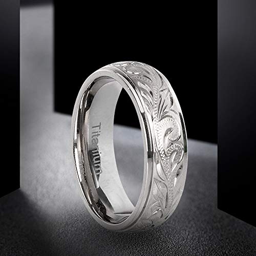 G23 Titanium Floral Design Wedding Ring Band for Men Women Engraved 6mm Size 7,9,10,123