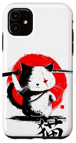 Custodia per iphone 11 cute samurai ninja cat kawaii anime kanji kitten warrior