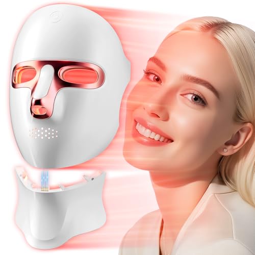ONLUKY Red Light Therapy Mask for Face,Cordless LED Face Mask Light Therapy with Neck Device,USB C Rechargeable,Infrared Light Therapy Mask for Home Working Travel Yoga Sleep.