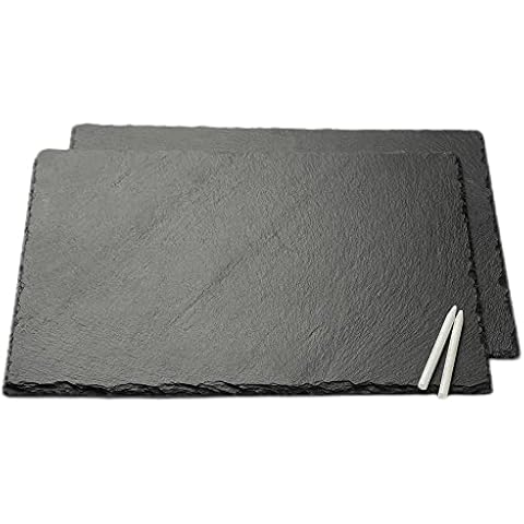 WLWNWFT Schieferplatten Set Schieferplatte Servierplatte 35x25 cm inkl. Kreidestift - Rechteckige Schieferplatte große, Servierplatten aus Schiefer Cover