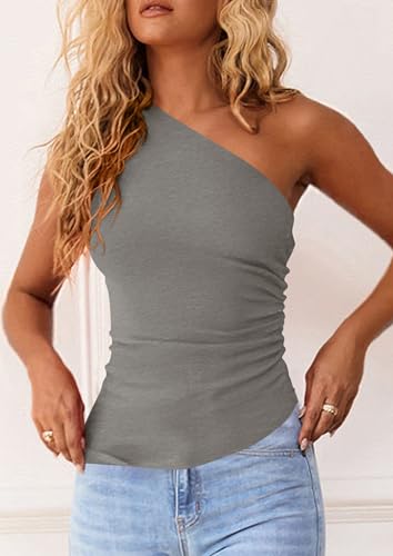 Image of PRETTYGARDEN One Shoulder Summer Tops for Women