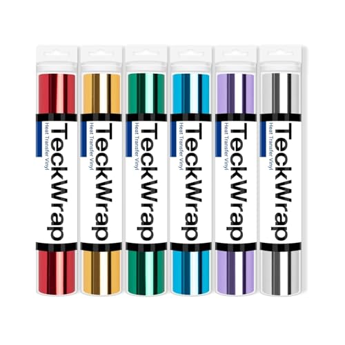 TECKWRAP HTV Iron On Vinyl Bundle, 6 Rolls 12' x3FT Chrome Metallic...