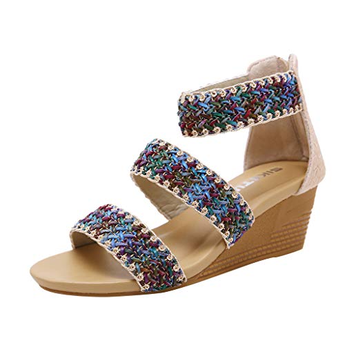 Sonnena Sandalias Mujer Verano Alpargatas Plataforma Cuña Bohemias Planas Mares Romanas Playa Zapatos Zapatillas Sandalias Cuña Tacon Planas Zapatos Sandalias y Chancletas Negro Marrón Beige