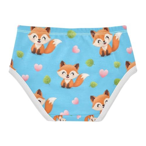 Toddler Briefs, Cute Cartoon Foxes Blue Girls Underwear Cotton, 2T–8 Years2