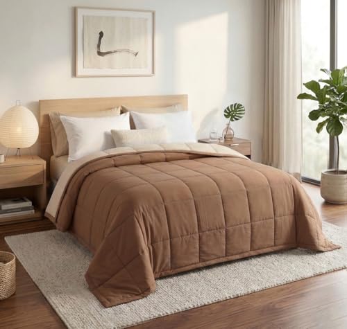 Image of SANMARINO Reversible King Size Comforter 220 GSM Microfiber | Double Bed AC Comforter /Blanket for Winter & All Season | Soft Lightweight Quilt /Duvet (90 x 100 Inches, Mocha Brown)