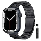 🍎【Materiale metallico di alta qualità】Cinturino compatibile con Apple Watch 44 mm è fatto di metallo durevole in acciaio inossidabile, che è duro e resistente alla corrosione e non sbiadisce, non arrugginisce e non irrita la pelle. A differenza delle cinghie in silicone, che tendono a sudare e irritare la pelle. La lucentezza metallica unica del cinturino compatibile con Apple Watch 7 45mm in metallo è molto strutturata, e con la combinazione di colori semplice e senza tempo, è molto elegante.