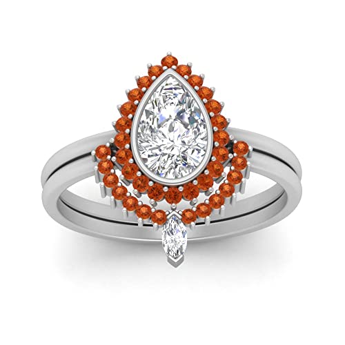 Image of 55Carat Choose Your Gemstone Bezel Pear Shape Halo CZ Diamond CZ Ring Sterling Silver Pear Shape Wedding Ring Sets Ornaments Surprise for Wife Symbol of Love Clarity Comfortable US Size 4 to 12