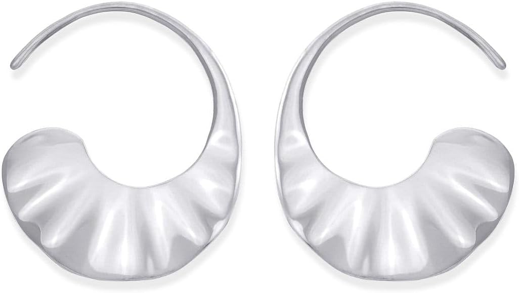 Boma Jewelry Sterling Silver Shimmering Wave Pull Through Backless Hoop Earrings