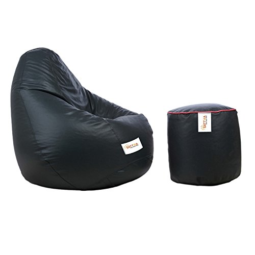 Image of Sattva Combo Classic XXL Bean Bag Grey and Round Footstool Filled with Beans - Grey with Pink Piping