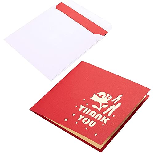 3D Thank You Cards With Envelopes, Pop Up Red Flowers (4.7 X 4.7 In, 3 Pack) #TOP5