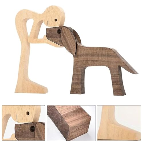 Wenxiaw Welpen Holzschnitz Ornamente, Holzfigur für Hunde Herzerwärmendes Geschenk Handgemachte Hund Holzschnitzerei Welpe Holz Handwerk Skulptur Für Hundeliebhaber, Bastelfigur, Holz, Zuhause, Büro