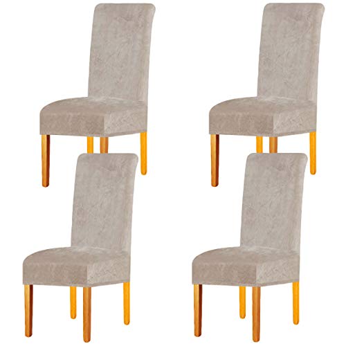 LANSHENG Stretchy Chair Covers Dining Chair Covers Velvet Fabric Chair Slipcovers Seat Covers for Living Room Home Party Banquet Wedding Camel,Set of 4