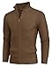 PJ PAUL JONES Men's Full Zip Cardigan Sweaters Casual Ribbed Knitted Stand Collar Chunky Cardigan with Zipper Coffee L