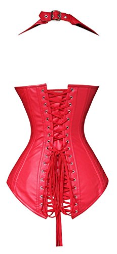 Espartilho steampunk de couro sintético com barbatanas de aço espiral gótico, Preto, vermelho, P