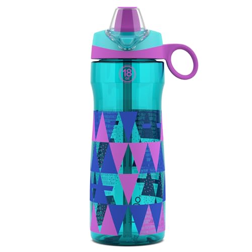 Image of Pogo BPA-Free Tritan Kids Water Bottle with Silicone Soft Straw, Taffy Triangles, 18 oz.