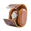 Mr.Okay Funda de viaje para reloj individual, funda de cuero clásica con textura perfecta. Estuche de transporte de reloj u organizador para almacenamiento y exhibición. Regalo ideal para hombres que