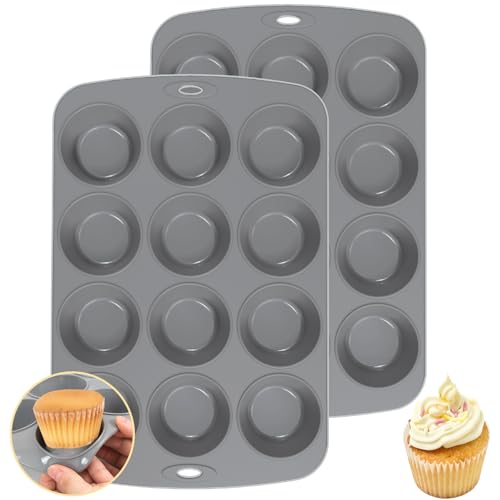 Vinuwu 2 Stück Muffinform Silikon, 12er Muffin Backform Ø 6,5 X 3,5 cm, Antihaftbeschichtet Muffinförmchen fur Eincreme, Pudding, Cupcakeförmchen, Muffinblech Silikonformen Backen