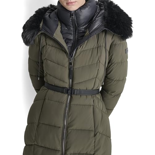 DKNY Women's Bib-Front Faux-Fur Trim Hooded Long4