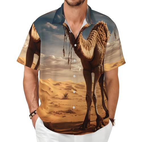 Chemise d'été homme motif sable camel anti transpiration coupe fluide manches courtes