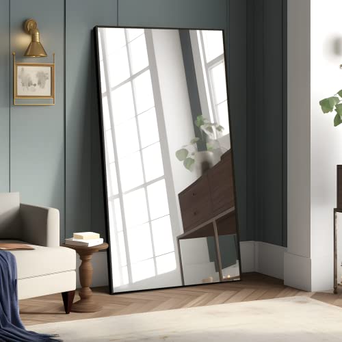NeuType Aluminum Alloy Frame Floor Mirror for Living Room, Bedroom,Hanging or Leaning Against Wall,Wall-Mounted, Large Full Length 59"x36" Black
