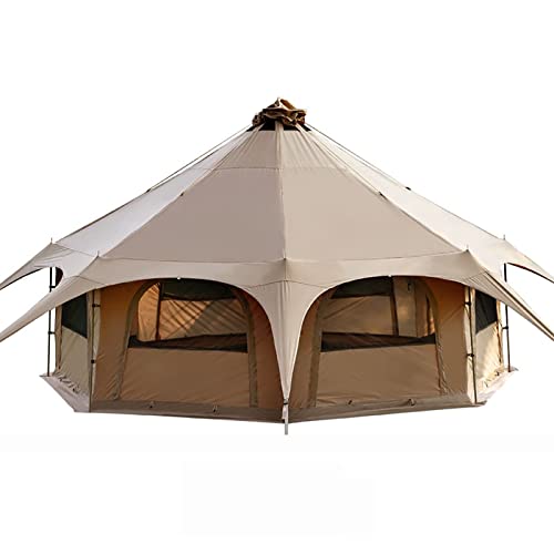 Tienda de campaña para exteriores, lona de algodón impermeable para 4 estaciones, para 8 a 10 personas, tienda de campaña familiar con gato de estufa para acampar y festivales