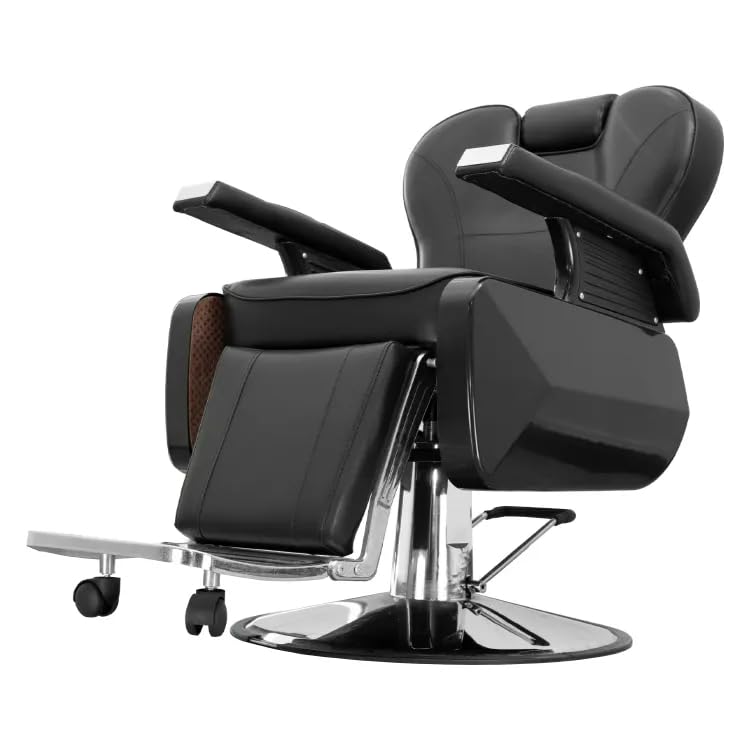 BARBERPLAN Heavy Duty Barber Chair, Hydraulic Black Gold Reclining Barbershop Chair, All Purpose Beauty Shampoo Tattoo Pedicure,360 Degree Swivel, Height Adjustable for Salon Barbershop Hair Stylist