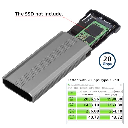 Carcasa adaptadora USB 20Gbps para M.2 NVME SATA 2280/2242/2260 miniatura 6