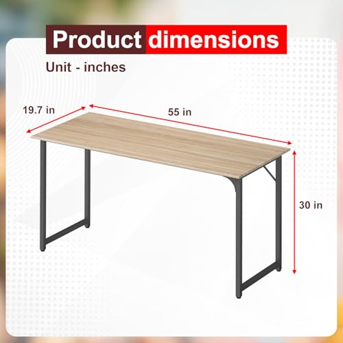 Image of PayLessHere | 55 Inch Computer Desk | Nature | Office Desk with Metal Frame, Adjustable Feet | Water-Resistant, Scratchproof Surface | Sturdy Writing Table for Home Office or Study | Pack of 1